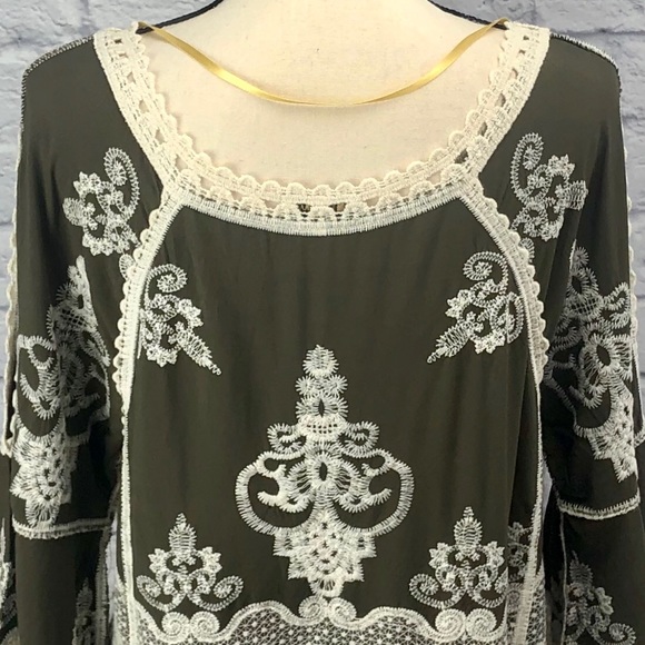 Democracy Embroidered Crochet Top in Olive Green - Picture 10 of 16